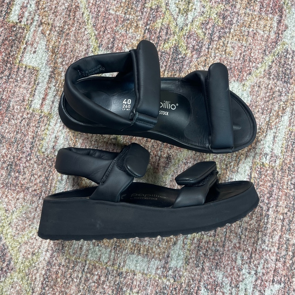 Birkenstock Papillio Theda Black Leather Platform Velcro Sandals Size 40 / 9-9.5 - Picture 7 of 12